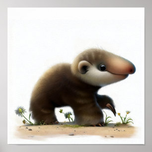En 3D-vattenfärgsfärg på en Cute Giant Anteater Poster