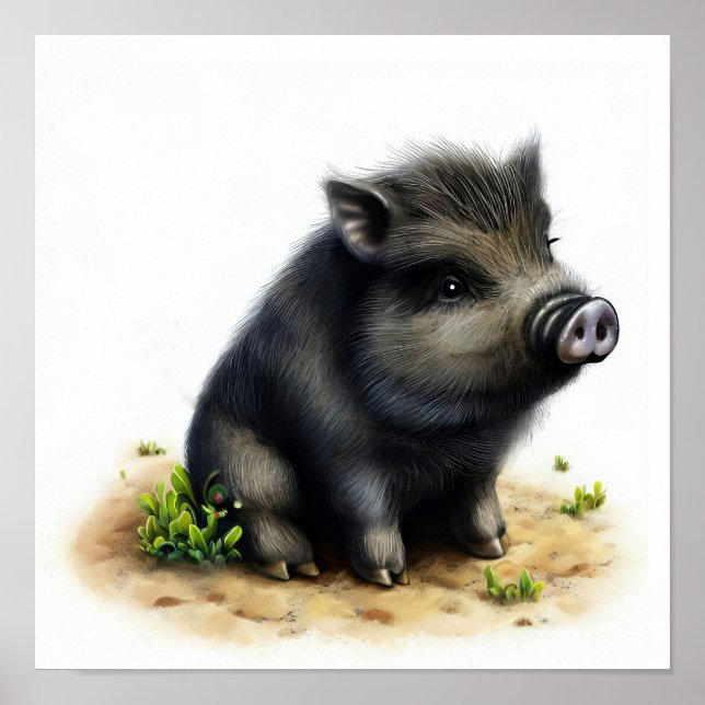 En 3D-vattenfärgsfärg på en Cute Vild Hog Poster (Framsidan)