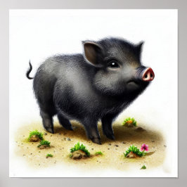 En 3D-vattenfärgsfärg på en Cute Vild Hog Poster