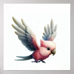 En 3D-vattenfärgsmålning av en Cute Galah Cockatoo Poster