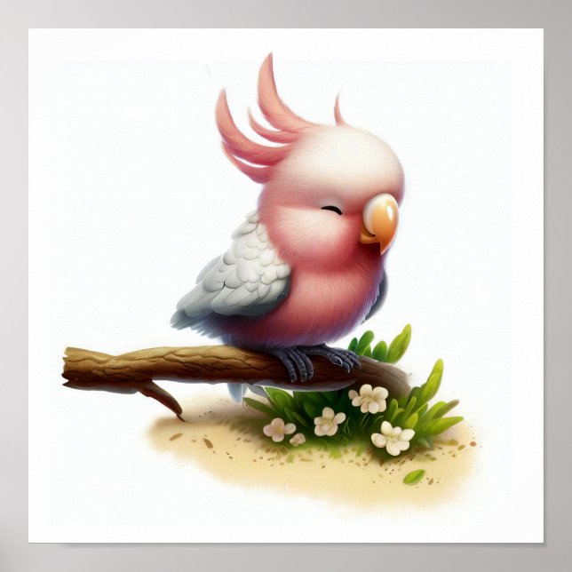 En 3D-vattenfärgsmålning av en Cute Galah Cockatoo Poster (Framsidan)
