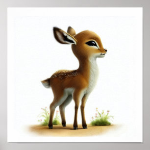 En 3D-vattenfärgsmålning av en Cute Gazelle Poster