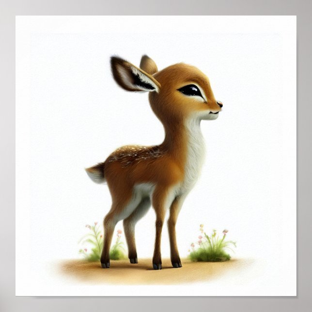 En 3D-vattenfärgsmålning av en Cute Gazelle Poster (Framsidan)