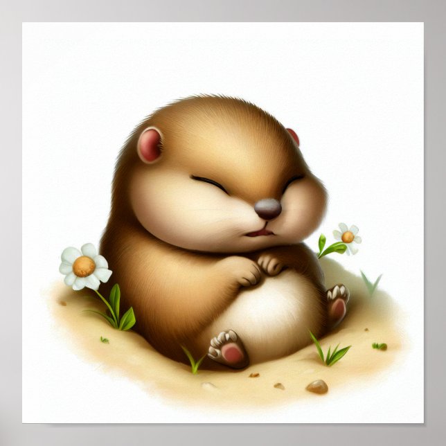 En 3D-vattenfärgsmålning av en Cute Young Gopher Poster (Framsidan)