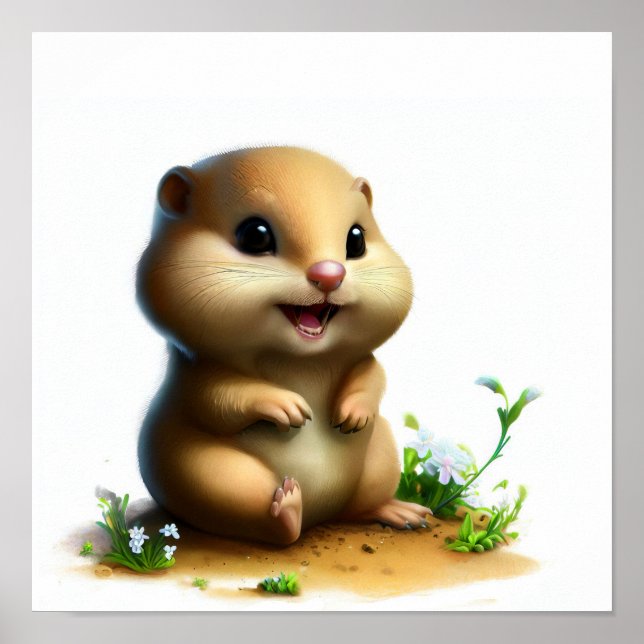 En 3D-vattenfärgsmålning av en Cute Young Gopher Poster (Framsidan)