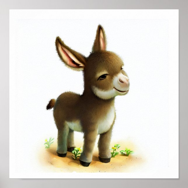 En 3D Watercolor-bild av en ung Donkey Poster (Framsidan)