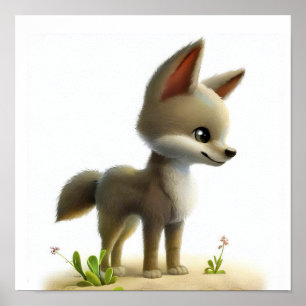 En 3D Watercolor-bild av en Young Coyote Poster