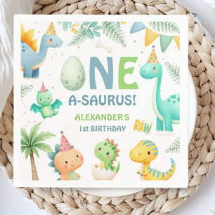 En A-Saurus Dinosaur 1-års Födelsedags Pojke Pappe Pappersservett