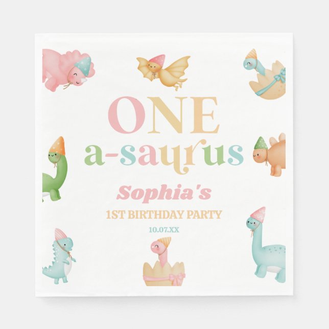En A-Saurus Dinosaur första Födelsedagsfesten Pappersservett (Framsidan)