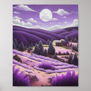 En abstrakt äng omgiven av lila kullar poster