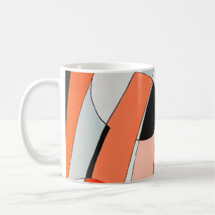 En abstrakt av kurvfärgad svart, vit och vit färg kaffemugg