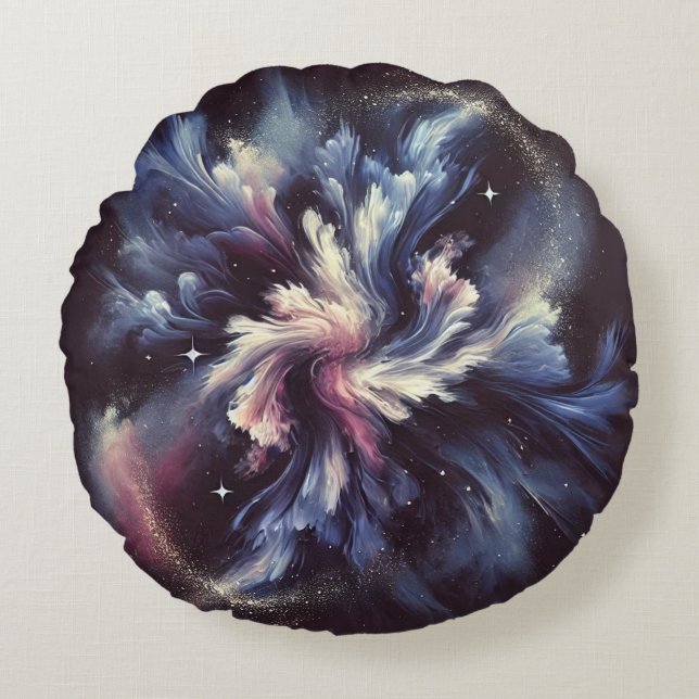 En abstrakt galaxisk design som fångar mysteriet m rund kudde (Framsidan)