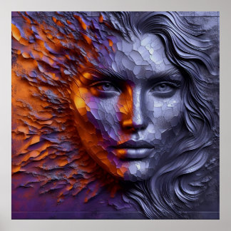 En Abstrakt Porträtt av kvinnans Ansikte - 3D-präg Poster