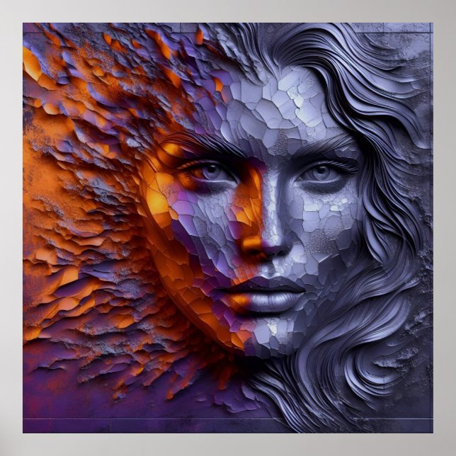 En Abstrakt Porträtt av kvinnans Ansikte - 3D-präg Poster (Framsidan)