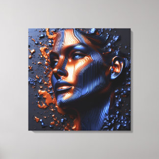 En Abstrakt Porträtt i en kvinnas Ansikte i Emboss Canvastryck