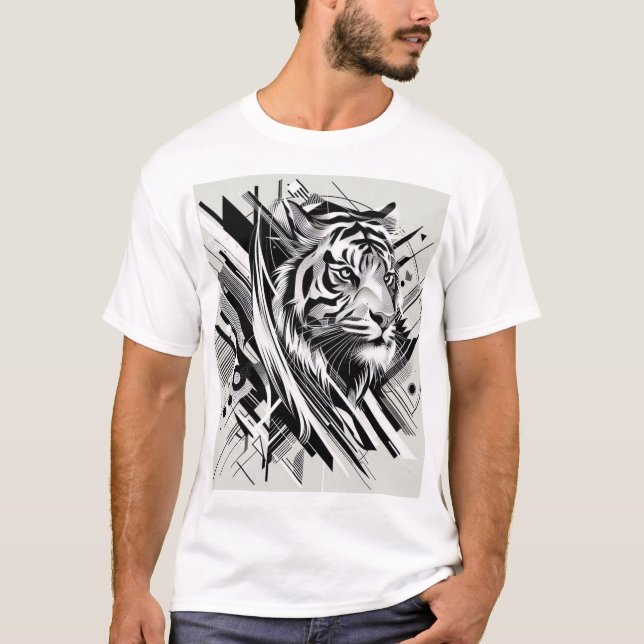 En abstraktens tiger-utskrift med geometriska form t shirt (Framsida)