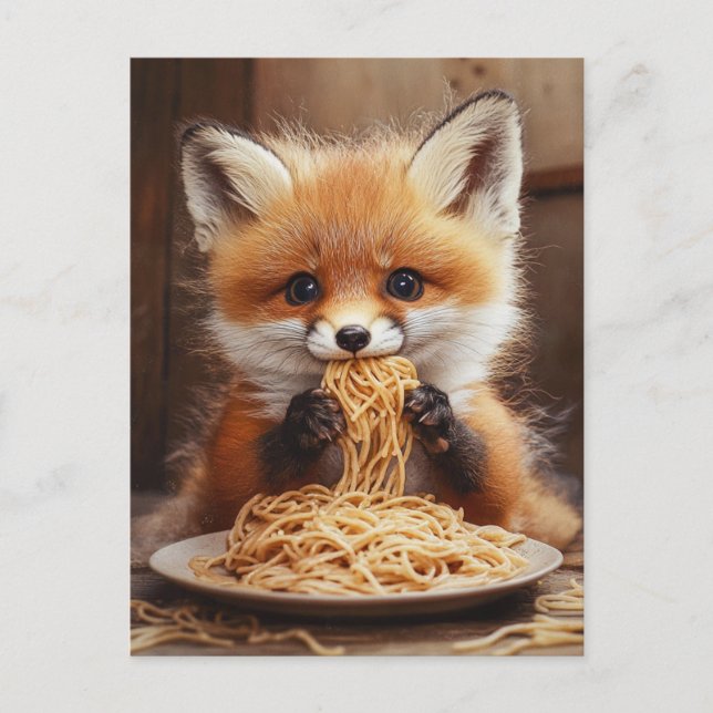 En adlig rödräv som äter spaghetti från baby vykort (Framsida)