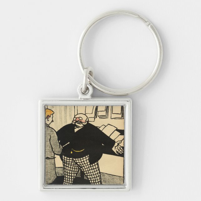 En affärsman och hans beställare fyrkantig silverfärgad nyckelring (Framsidan)