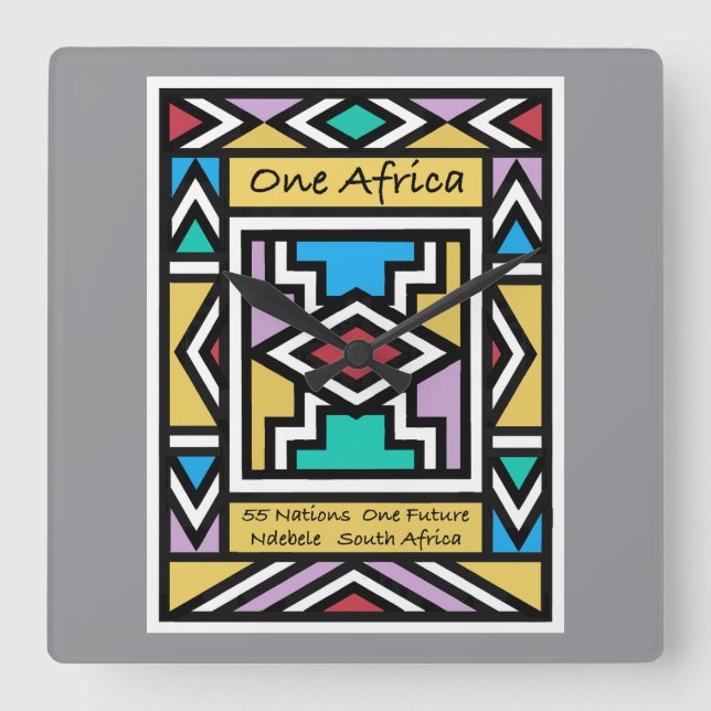 En Afrika – Ndebele – Sydafrika & Zimbabwe -  Fyrkantig Klocka (Framsida)