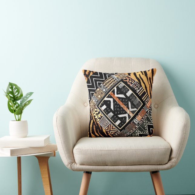 En afrikansk Graphic Collage Motif Kudde (Stol)