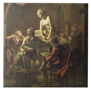 En akademi vid Lamplight, c.1768-69 (olja på Kakelplatta