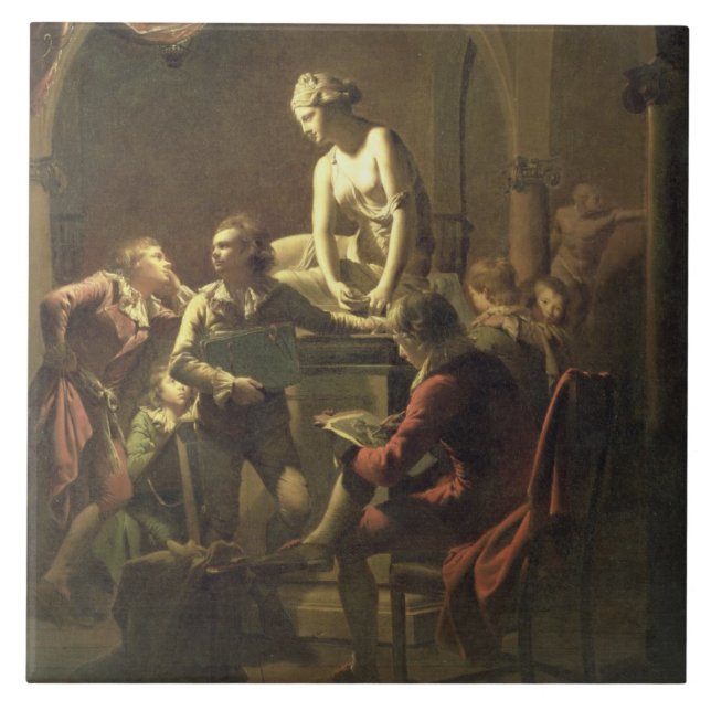 En akademi vid Lamplight, c.1768-69 (olja på Kakelplatta (Framsidan)