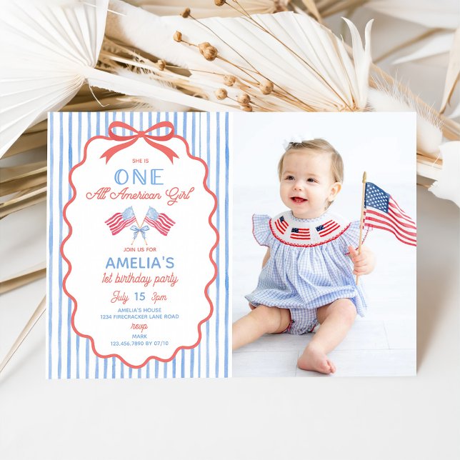 En All American Flickas 1-års födelsedagsinbjudan Inbjudningar (Skapare uppladdad)