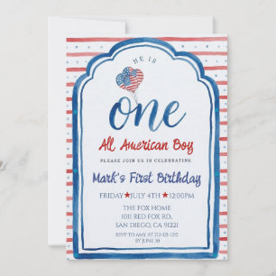 En All American Pojke 4:e Juli Första Födelsedagen Inbjudningar
