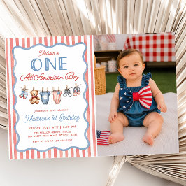 En All American Pojke Patriotisk 1-års Födelsedags Inbjudningar