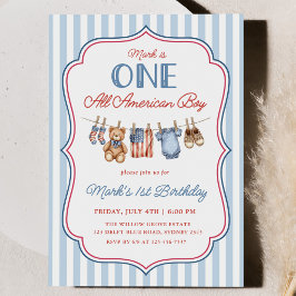 En All American Pojke Patriotisk 1-årsdag Inbjudningar