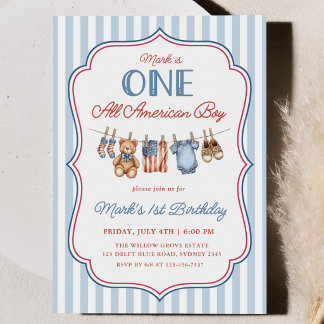 En All American Pojke Patriotisk 1-årsdag Inbjudningar