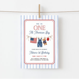 En All American Pojke Patriotisk 1-årsdag Inbjudningar