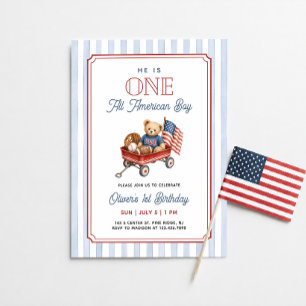 En All American Pojke Patriotisk 1-årsdag Inbjudningar