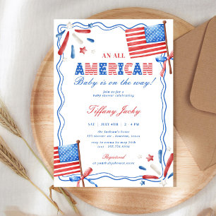 En All Amerikansk Baby 4:e Juli Babyfirande Inbjudningar