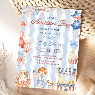 En All Amerikansk Pojke Baby Shower Party Inbjudan
