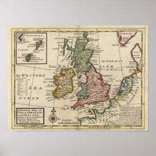 En allmän karta av Storbritannien och Irland Poster