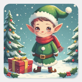 En älsklig jul-tomte fyrkantigt klistermärke
