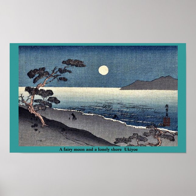 En älv måne och en ensam kuster Ukiyoe Poster (Framsidan)