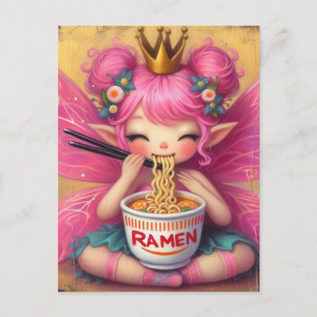 En älv som äter Ramen Vykort (Framsida)
