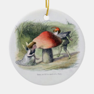 En älva i sökandet av en fe, illustration från julgransprydnad keramik