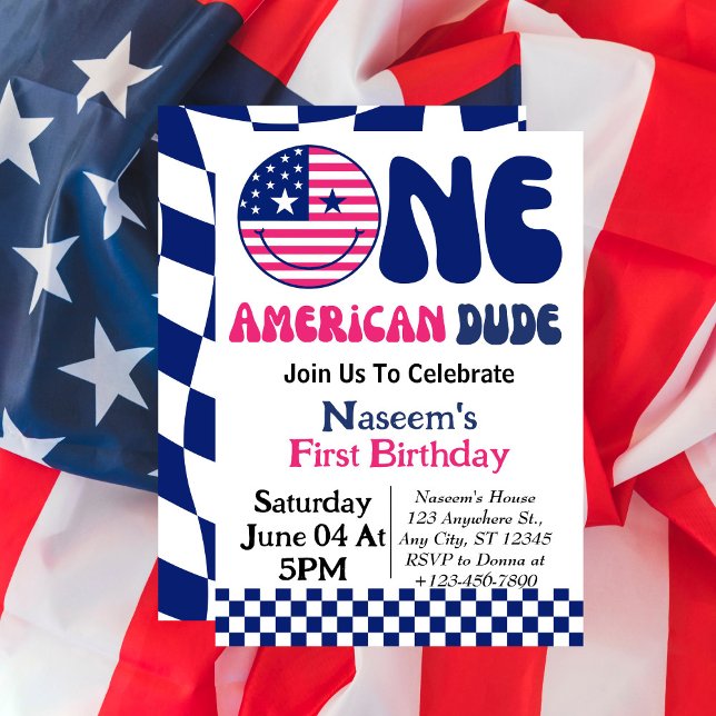 En amerikan 4:e juli, 1:a födelsedagen inbjudningar (Skapare uppladdad)