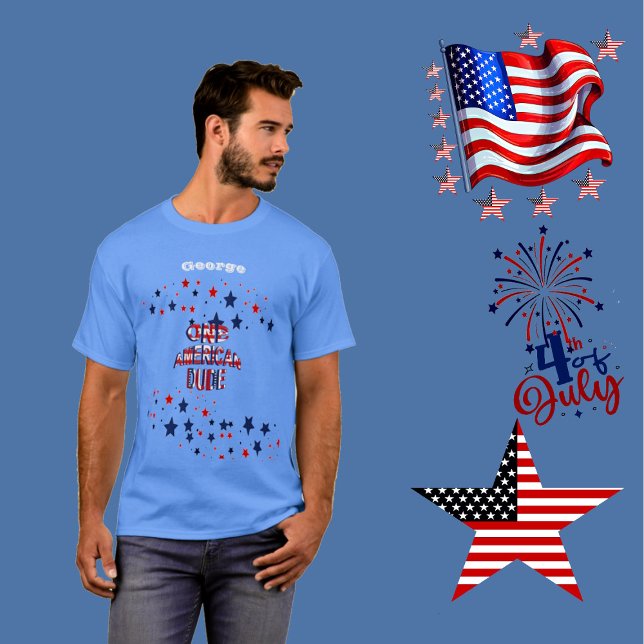 En amerikan 4:e juli Röda vitt och Blå T Shirt (One American Dude 4th of July Red White and Blue T-Shirt)