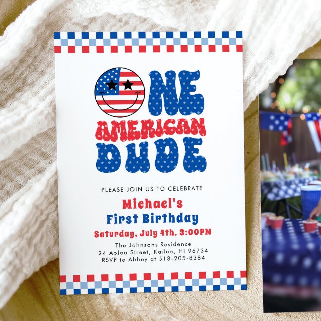 En amerikansk 4:e juli första födelsedag inbjudningar (Watercolor One American Dude 4th Of July First Birthday Invitation)