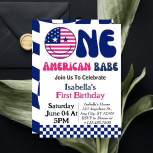 En amerikansk baby 4:e juli-flicka 1-årsdag inbjudningar