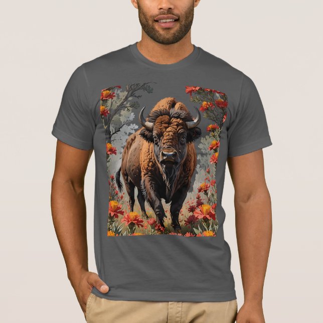 En amerikansk bison omgiven av indisk penselpensel t shirt (Framsida)