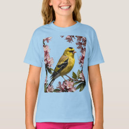 En amerikansk Goldfinch omringad av Rhododendron T Shirt