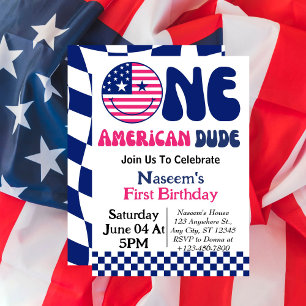 En amerikansk kille 4 juli pojke 1-årsdag inbjudningar