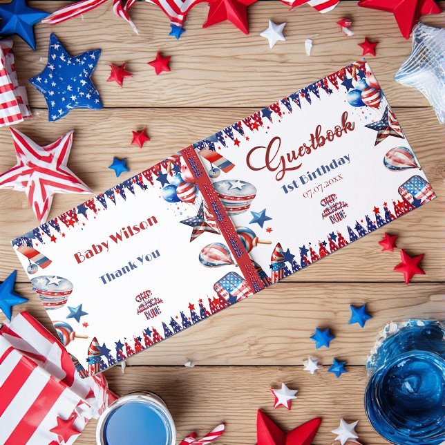 En amerikansk kille 4 juli röd vit blå födelsedag gästböcker (One American Dude July 4 Red White Blue Birthday Guest Book)