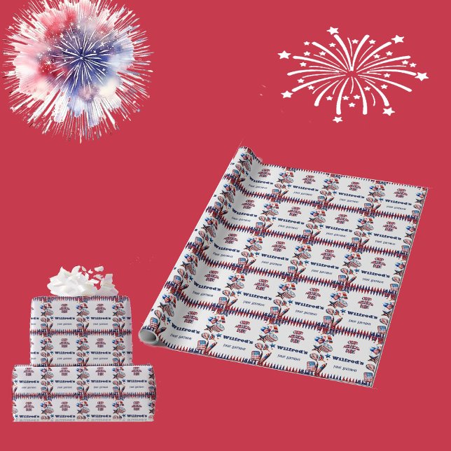 En amerikansk kille 4 juli Rött vitt blått födelse Presentpapper (One American Dude 4 July Red White Blue Birthday Wrapping Paper)