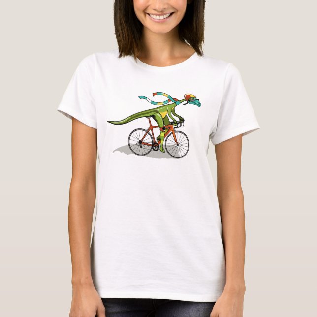 En Anabisetia Dinosaur Riding A Bicycle. T Shirt (Framsida)